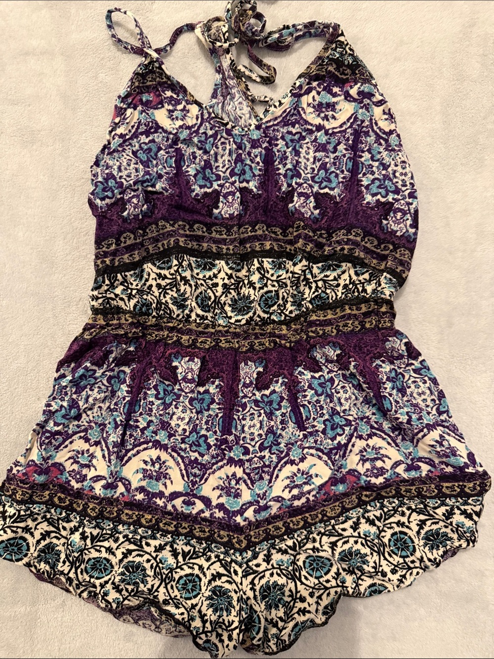 Purple Floral Printed Halter Romper